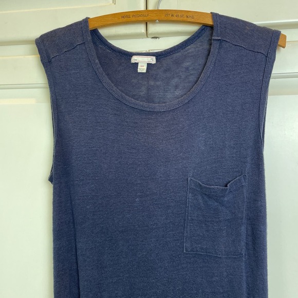 Gap 100% Linen Sleeveless Maxi Dress Size Small Petite Navy Blue Drawstring - Picture 6 of 12